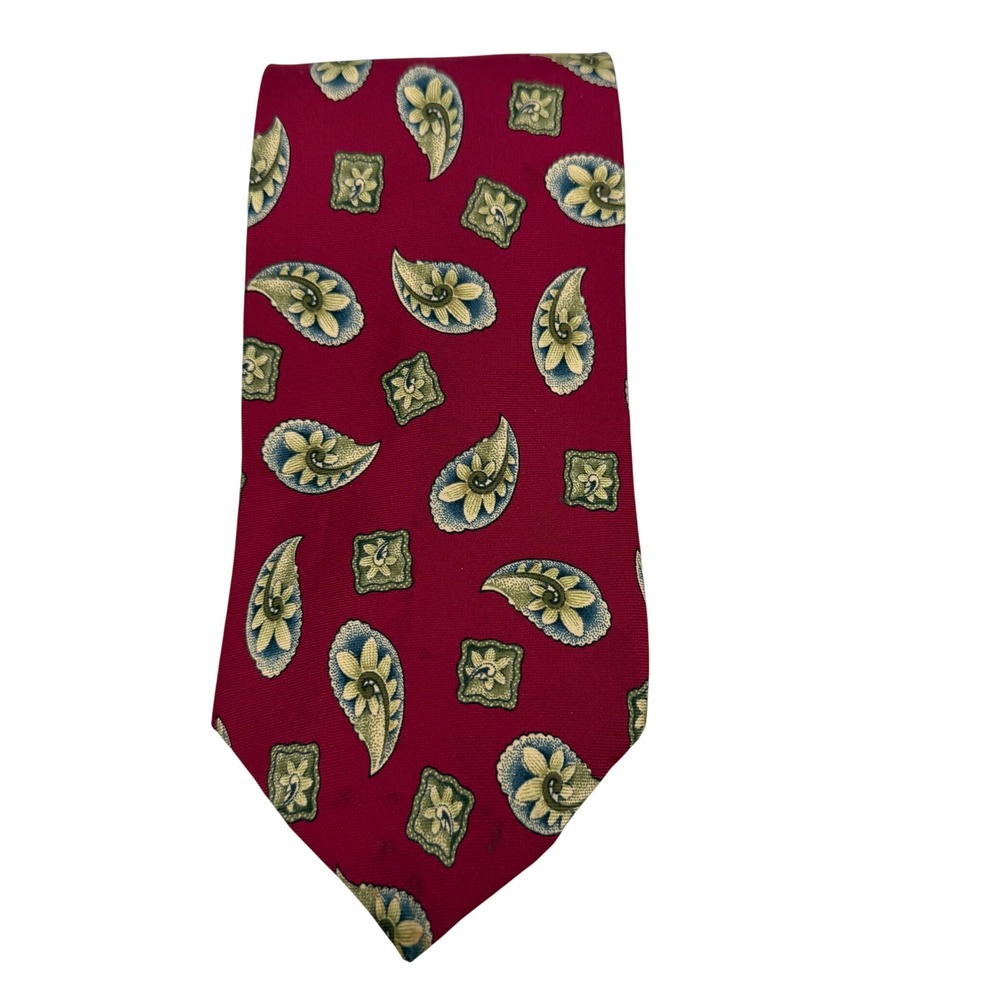 Vtg Oscar de la Renta Couture Collection Silk Tie Burgundy Paisley Medallion USA